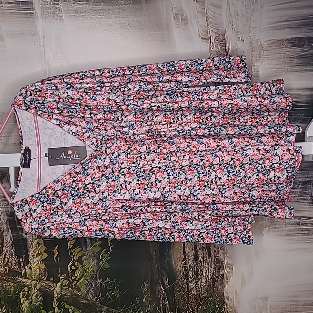 New with tags! Amzplus Womens 3XL colorful floral long sleeve blouse